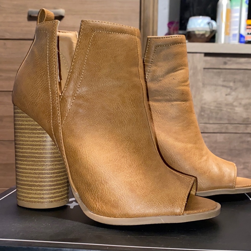 Tan booties open toe